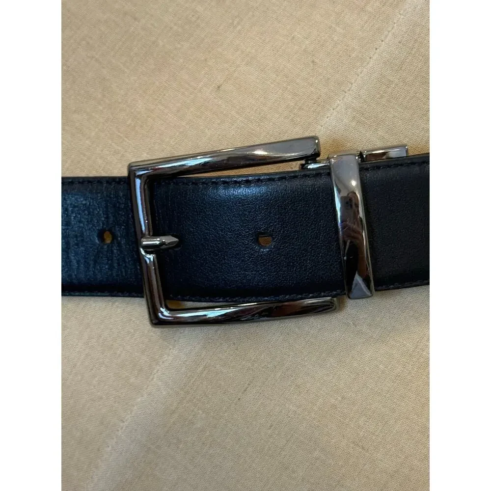 Men Reversible Leather Belt Brown Black Pewter Hardware Fits waist size 38 -40
